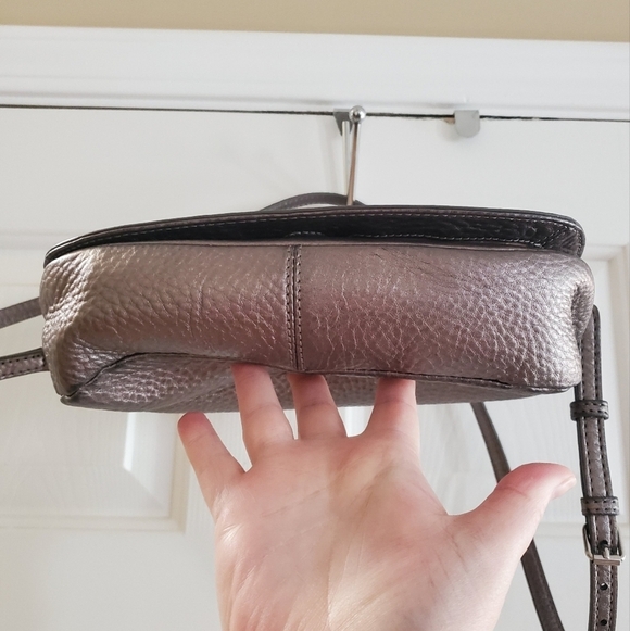 Cole Haan Metallic Gunmetal Pebbled Leather Shoulder Bag/ crossbody - Picture 5 of 16